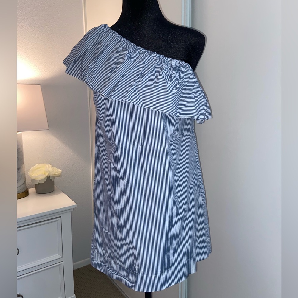 Striped Blue & White Off-Shoulder Dress